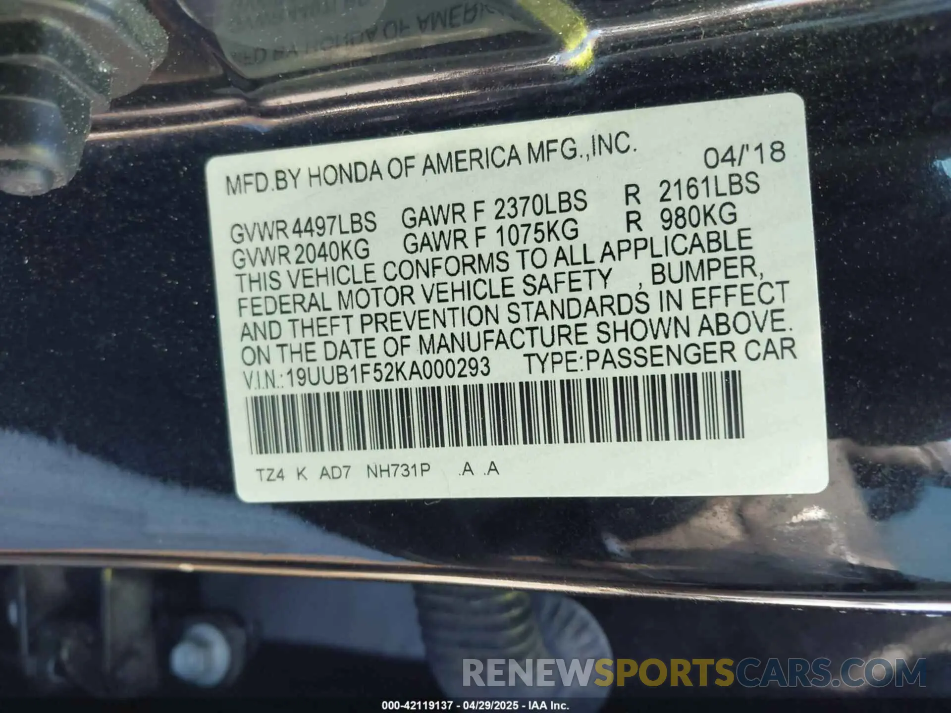 9 fotografías del automóvil dañado 19UUB1F52KA000293 ACURA TLX 2019