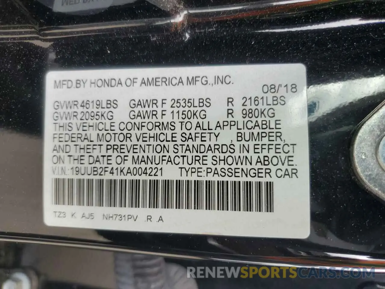 12 fotografías del automóvil dañado 19UUB2F41KA004221 ACURA TLX 2019