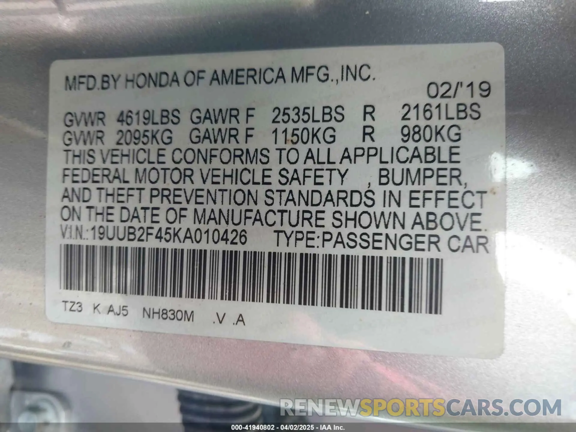 9 fotografías del automóvil dañado 19UUB2F45KA010426 ACURA TLX 2019
