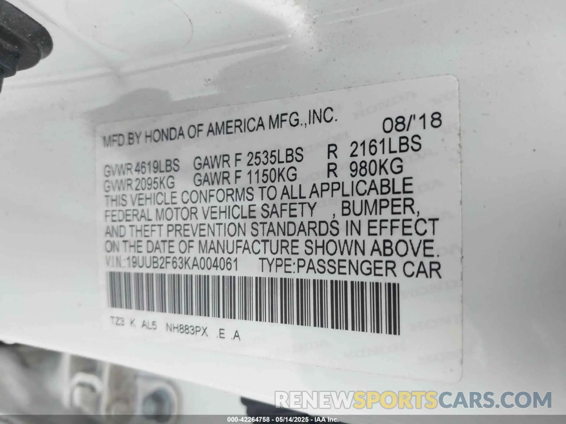 9 fotografías del automóvil dañado 19UUB2F63KA004061 ACURA TLX 2019