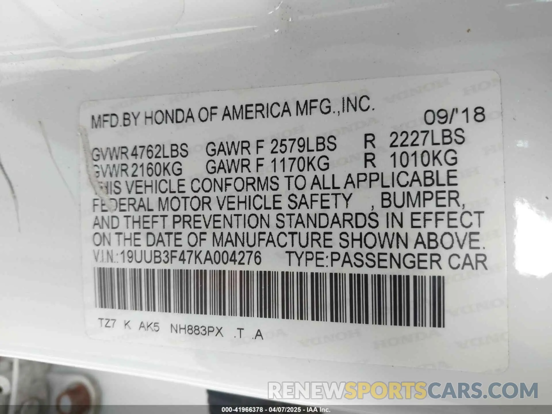 9 fotografías del automóvil dañado 19UUB3F47KA004276 ACURA TLX 2019