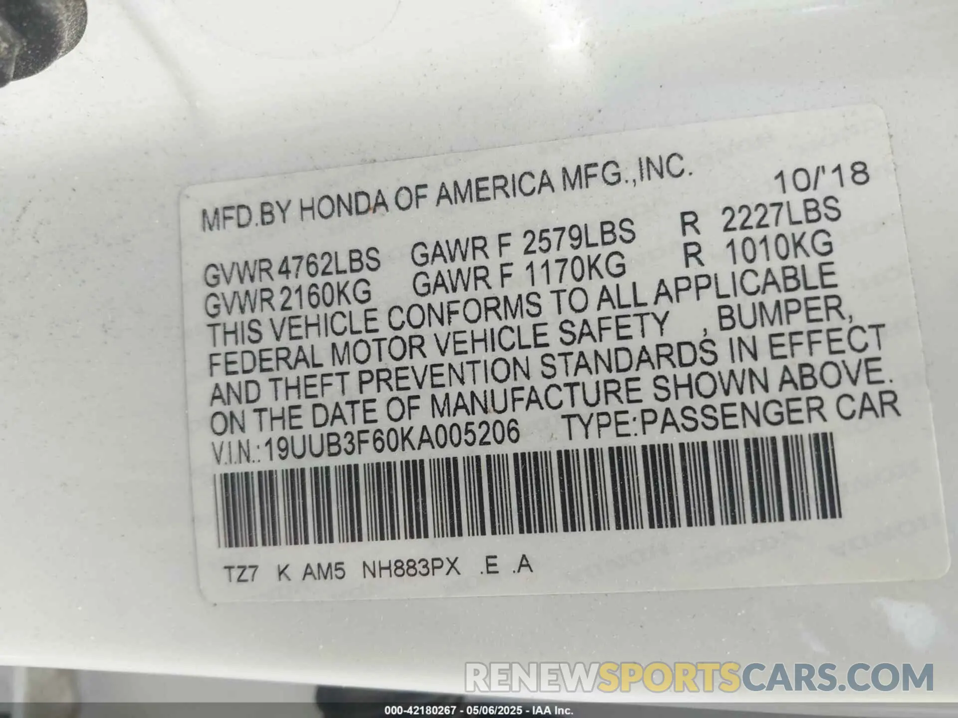9 fotografías del automóvil dañado 19UUB3F60KA005206 ACURA TLX 2019
