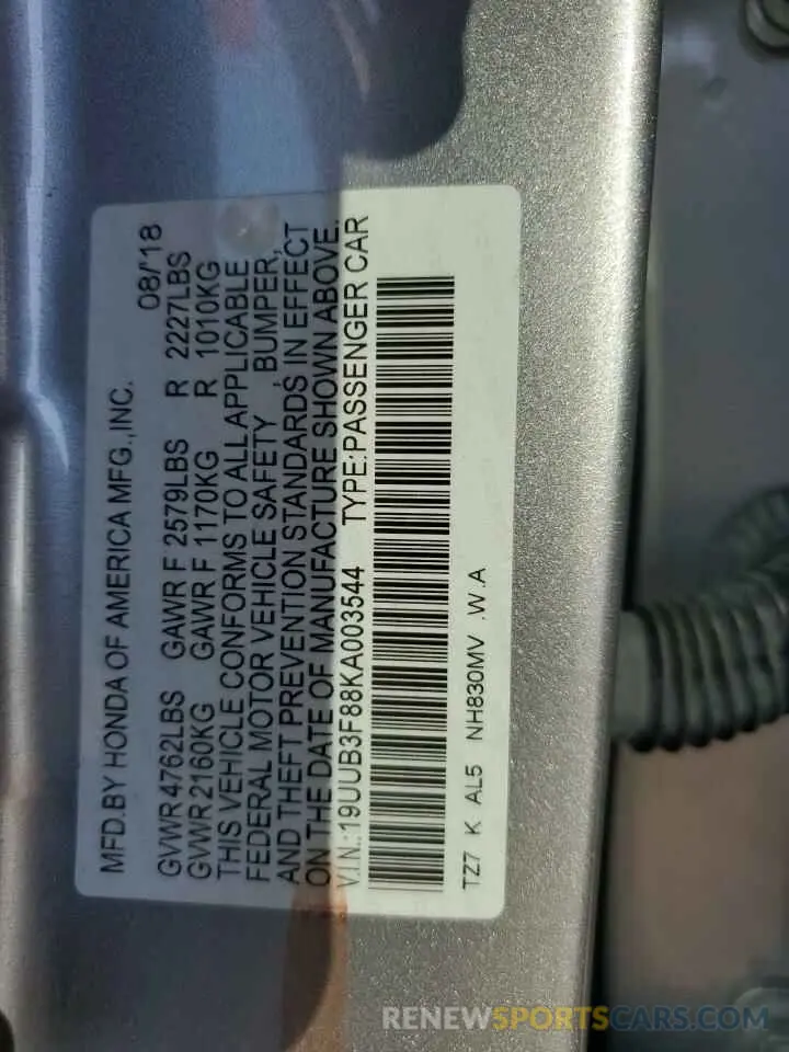 13 fotografías del automóvil dañado 19UUB3F88KA003544 ACURA TLX 2019