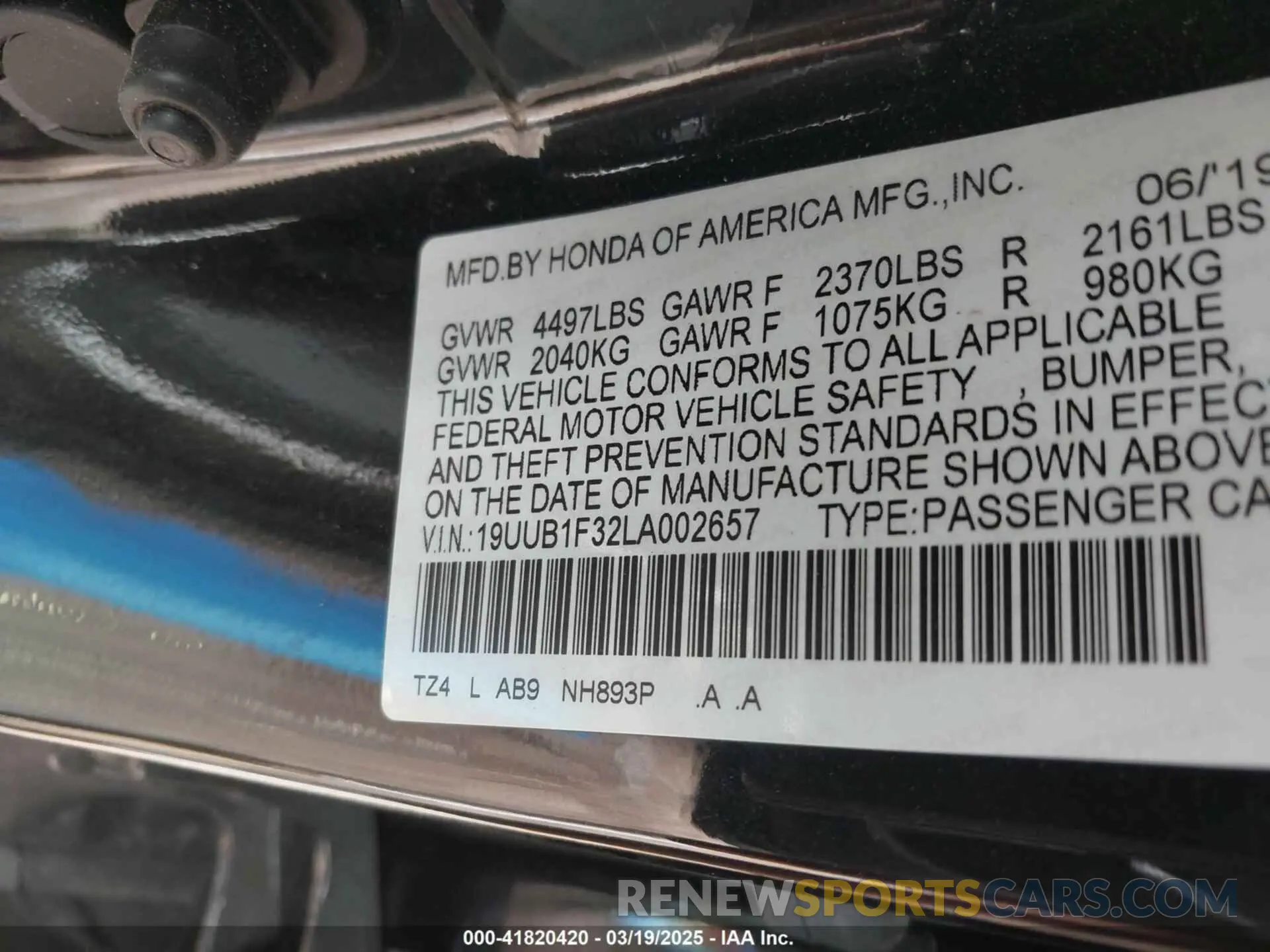 9 fotografías del automóvil dañado 19UUB1F32LA002657 ACURA TLX 2020