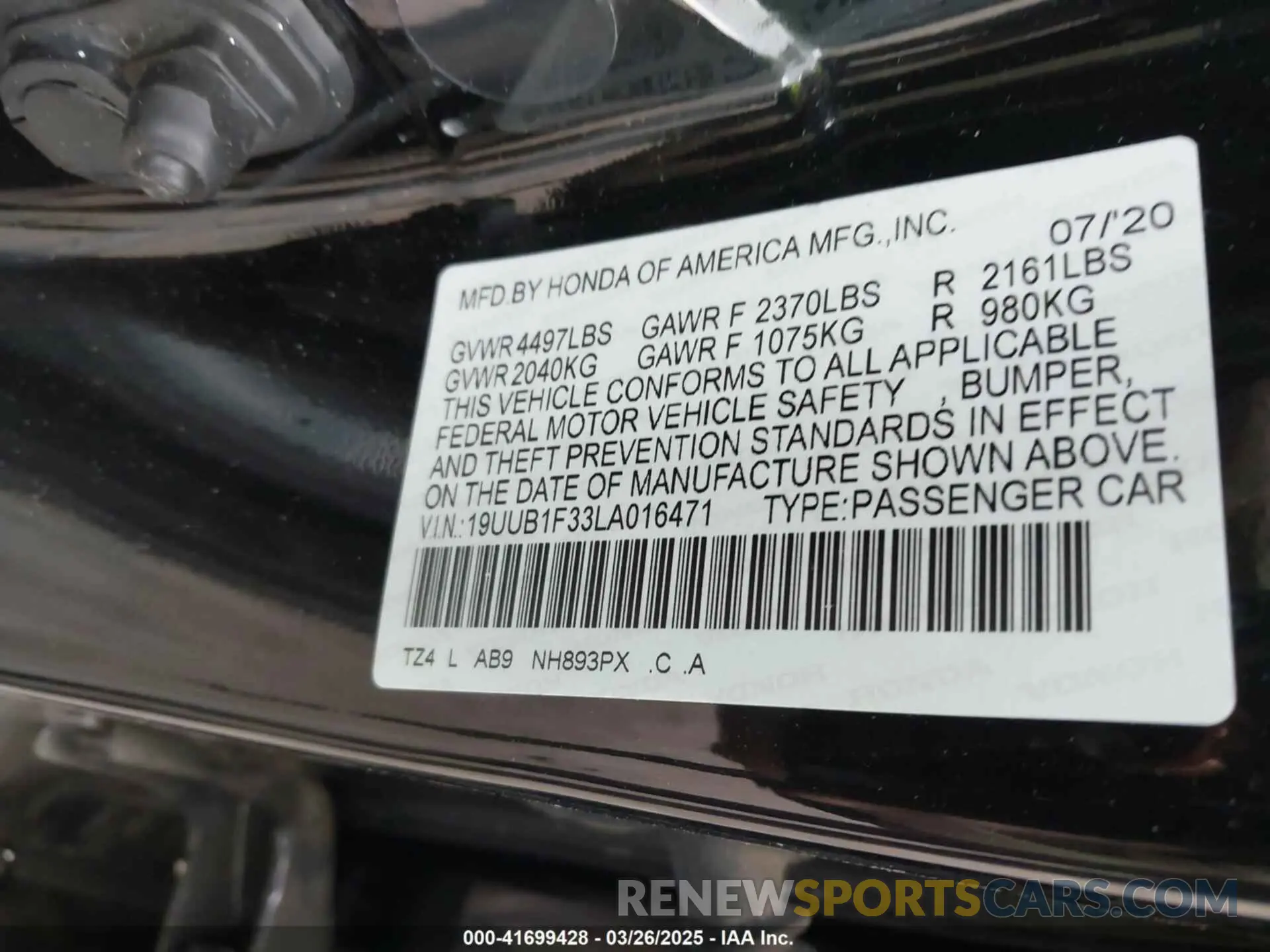 9 fotografías del automóvil dañado 19UUB1F33LA016471 ACURA TLX 2020