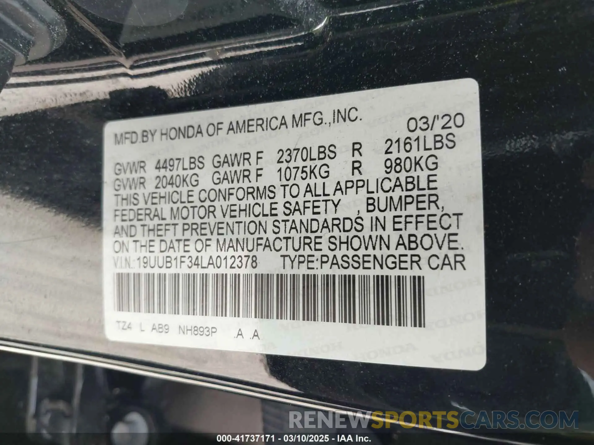 9 fotografías del automóvil dañado 19UUB1F34LA012378 ACURA TLX 2020