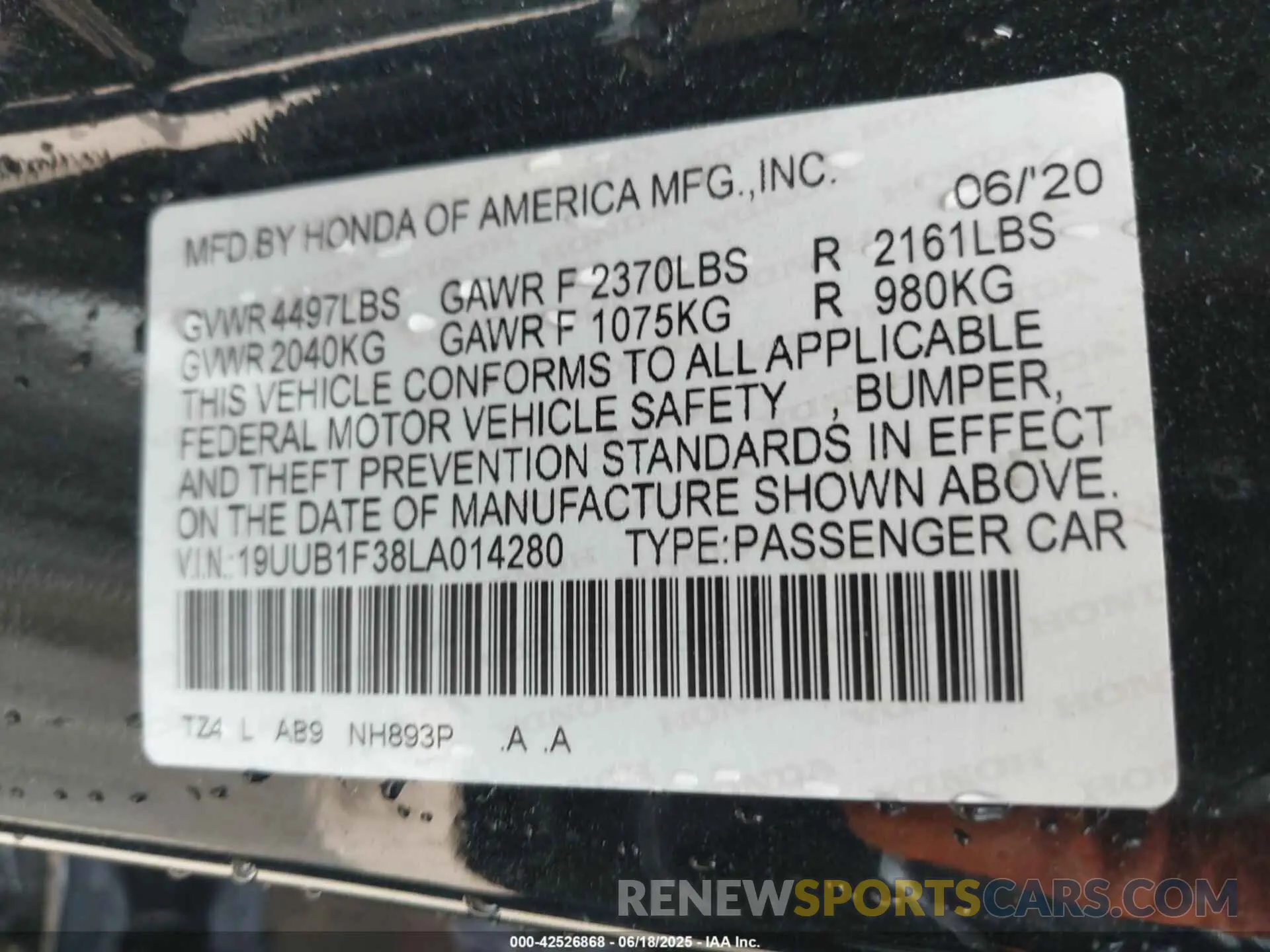 9 fotografías del automóvil dañado 19UUB1F38LA014280 ACURA TLX 2020