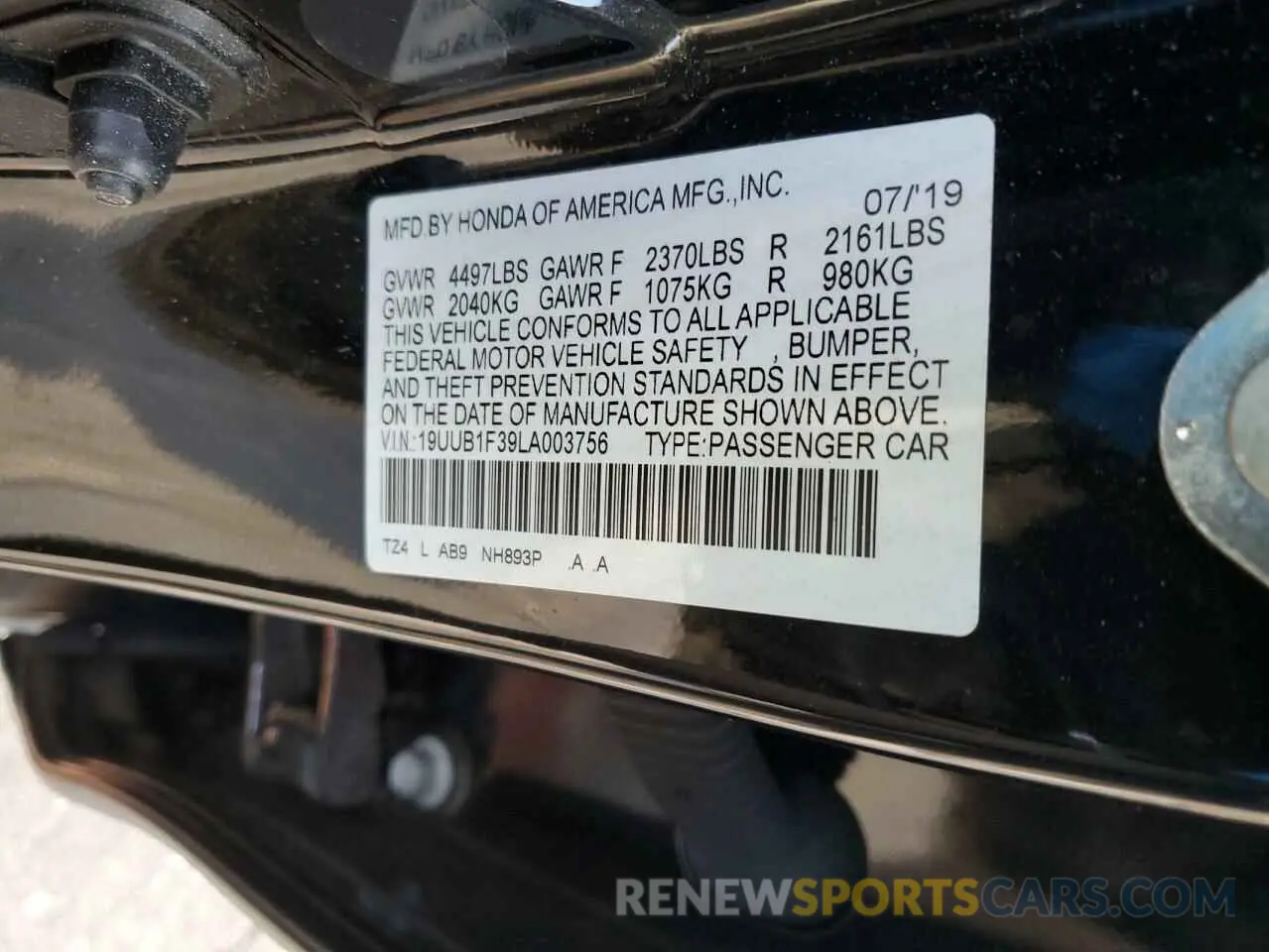 12 fotografías del automóvil dañado 19UUB1F39LA003756 ACURA TLX 2020
