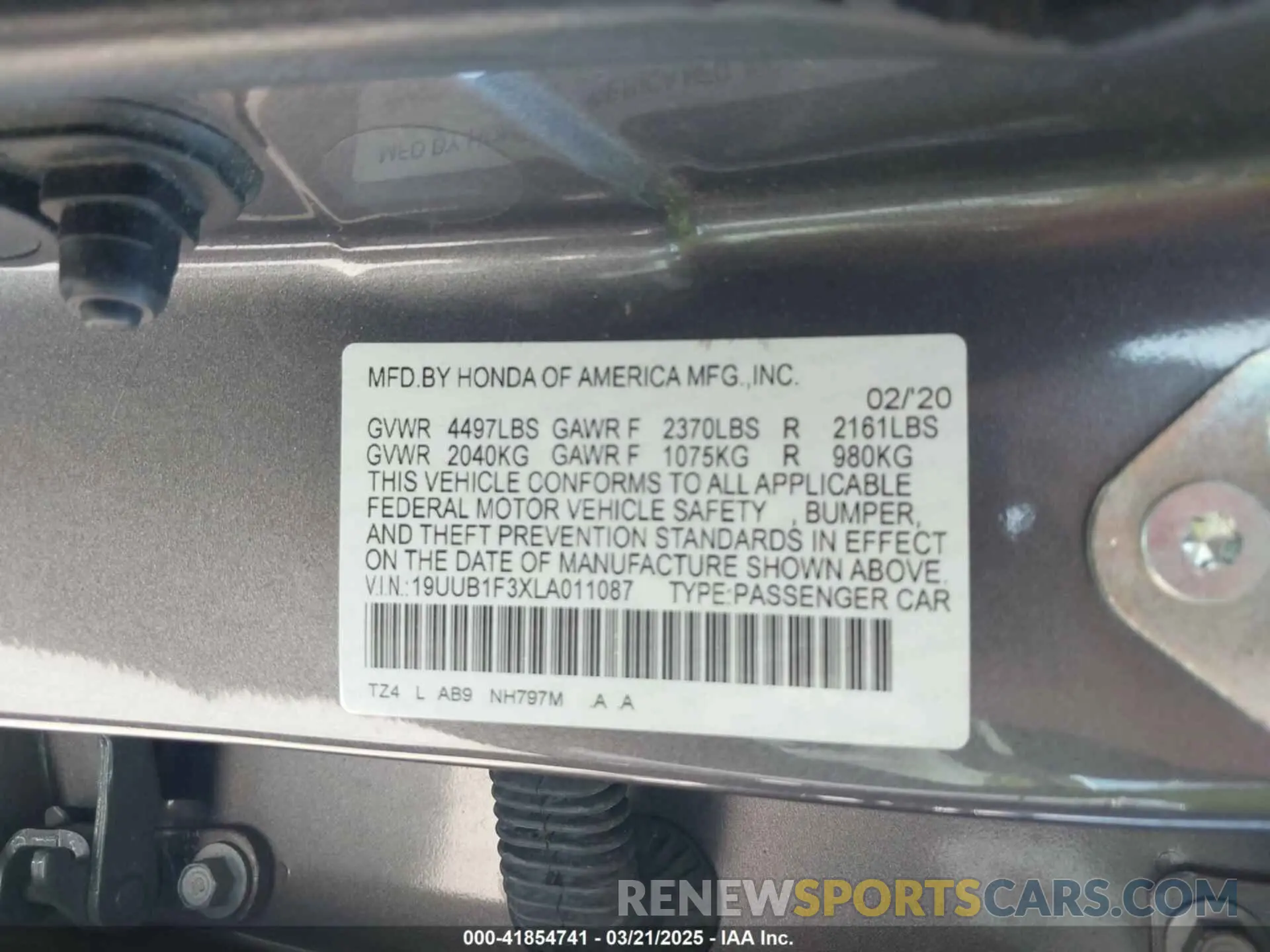 9 fotografías del automóvil dañado 19UUB1F3XLA011087 ACURA TLX 2020