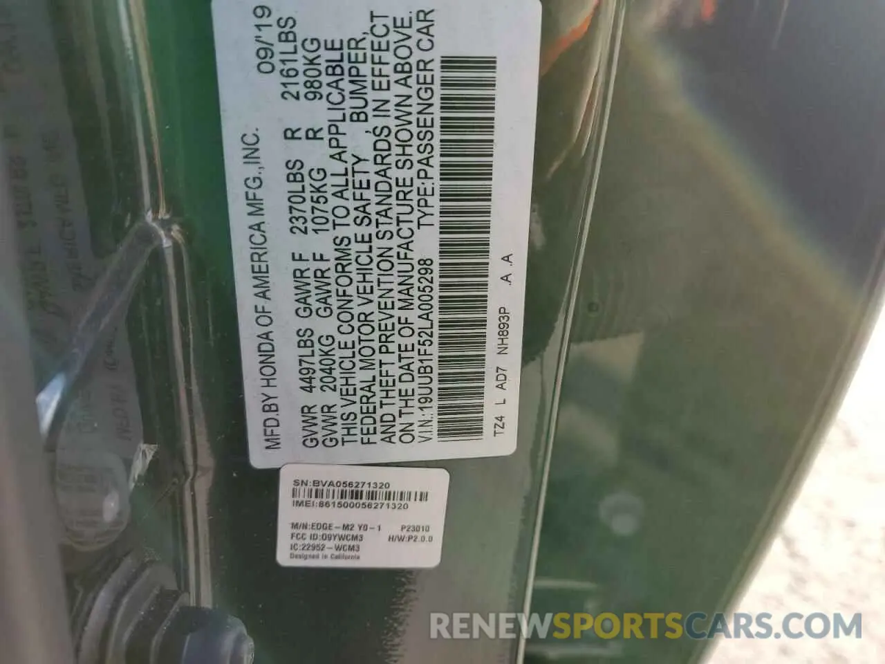 12 fotografías del automóvil dañado 19UUB1F52LA005298 ACURA TLX 2020