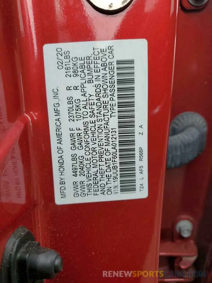 12 fotografías del automóvil dañado 19UUB1F60LA012131 ACURA TLX 2020