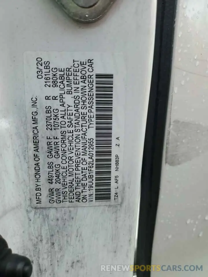 14 fotografías del automóvil dañado 19UUB1F62LA012955 ACURA TLX 2020