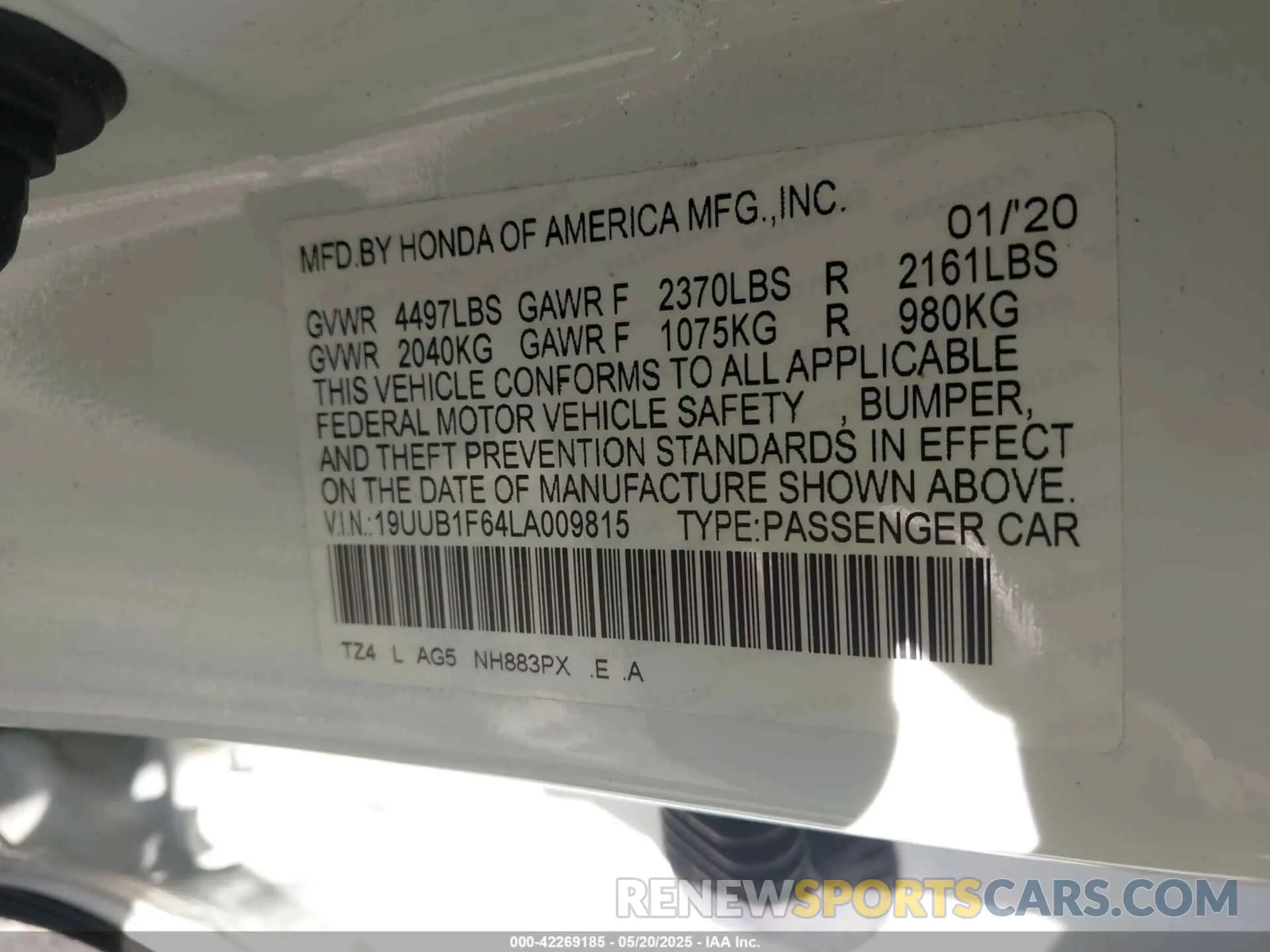 9 fotografías del automóvil dañado 19UUB1F64LA009815 ACURA TLX 2020