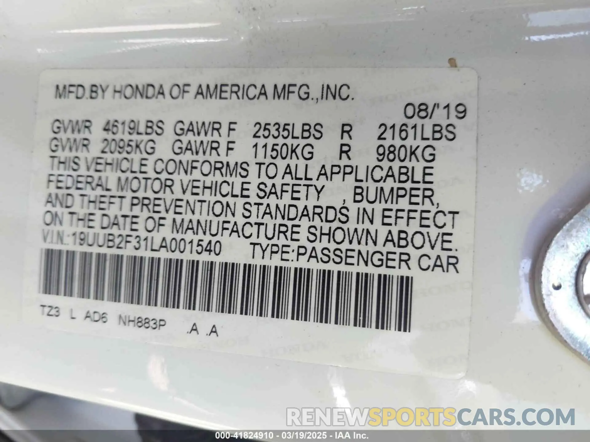 9 fotografías del automóvil dañado 19UUB2F31LA001540 ACURA TLX 2020