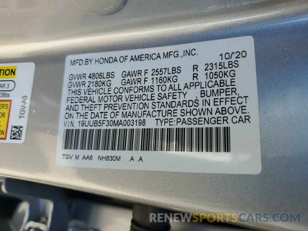 14 fotografías del automóvil dañado 19UUB5F30MA003198 ACURA TLX 2021