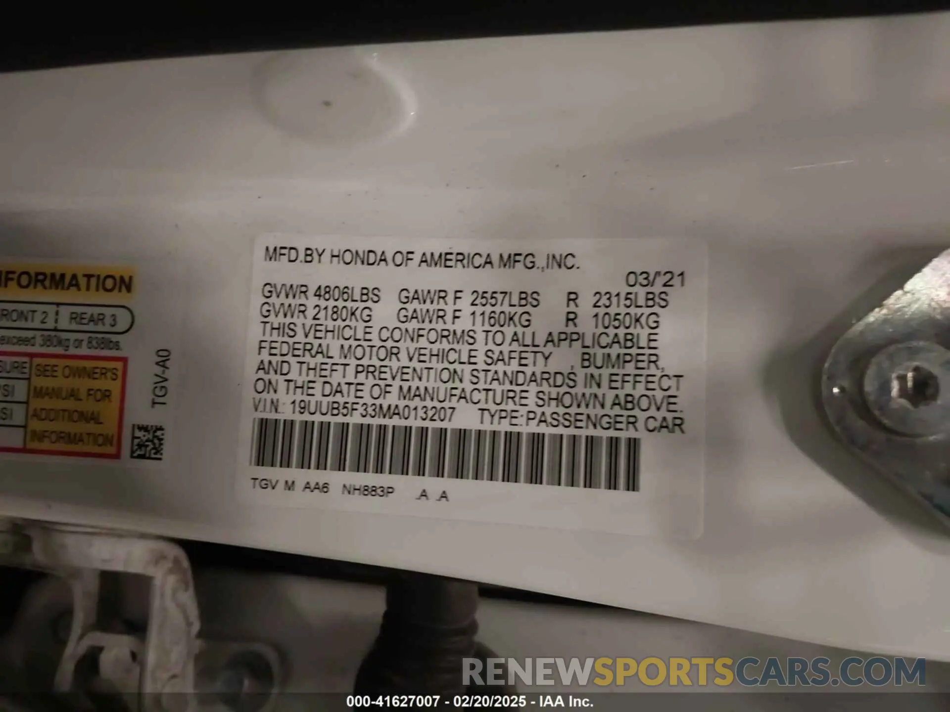 9 fotografías del automóvil dañado 19UUB5F33MA013207 ACURA TLX 2021