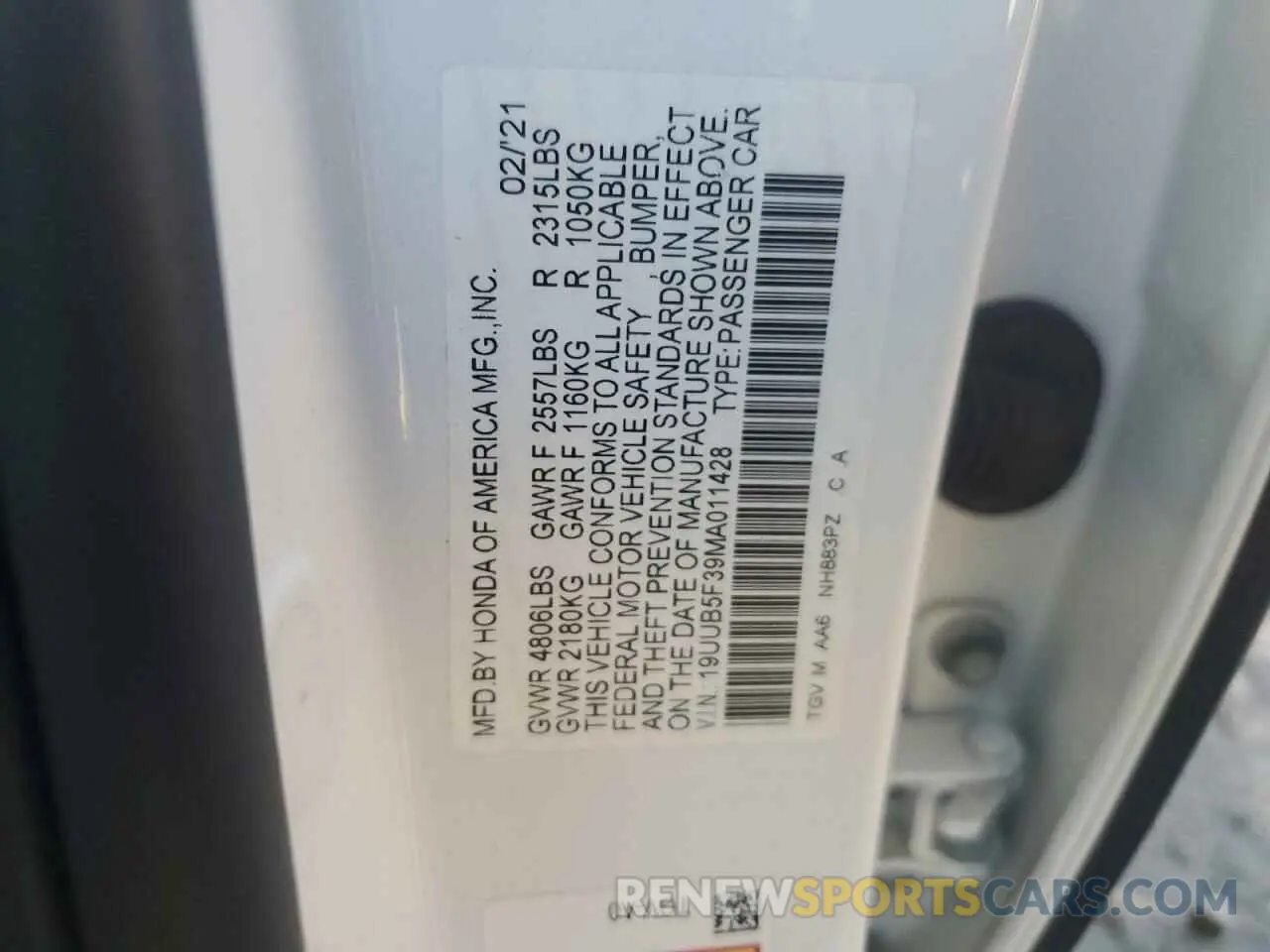12 fotografías del automóvil dañado 19UUB5F39MA011428 ACURA TLX 2021