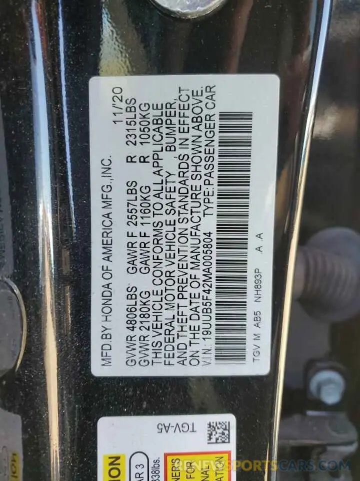 12 fotografías del automóvil dañado 19UUB5F42MA005804 ACURA TLX 2021