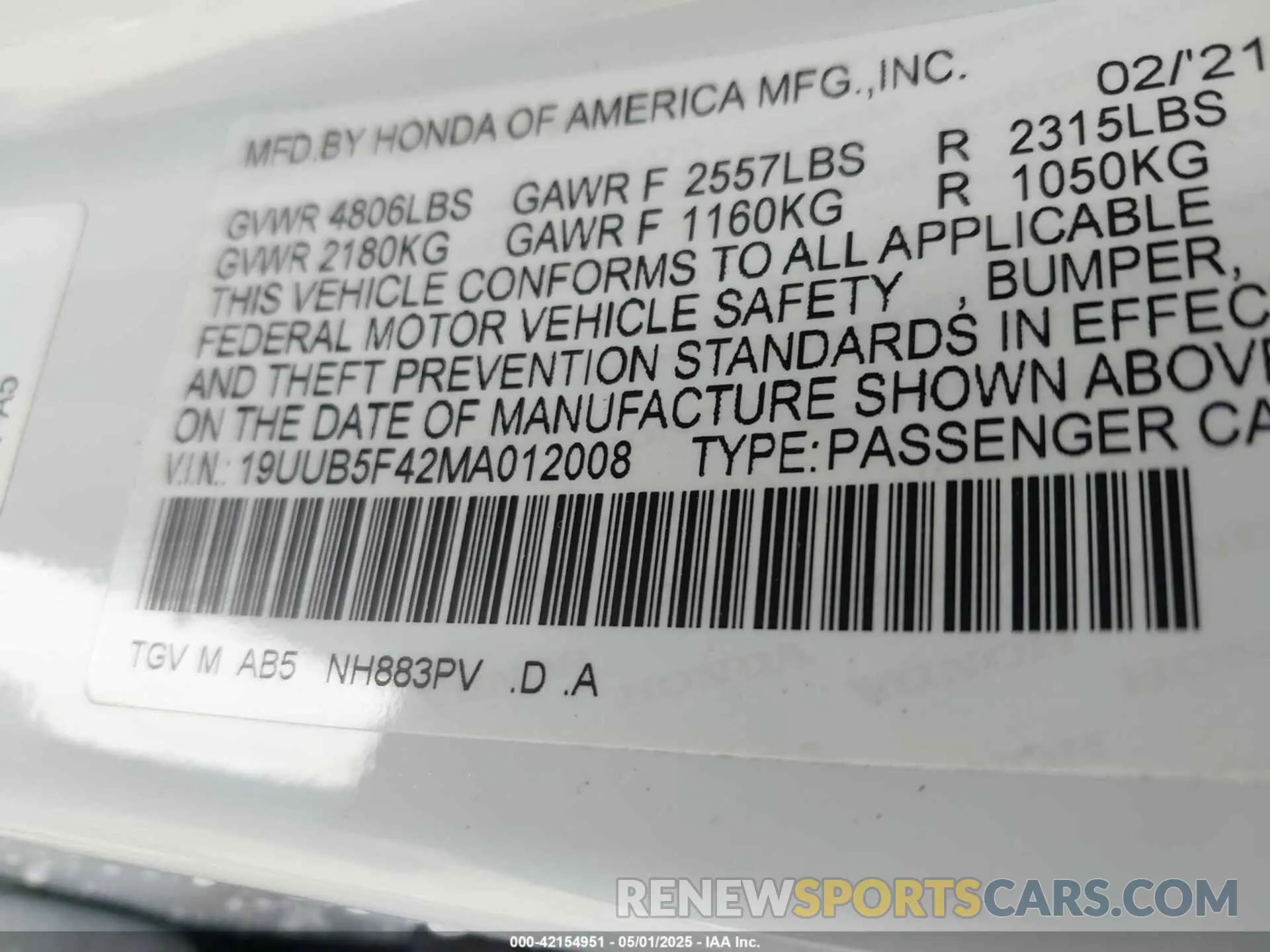 9 fotografías del automóvil dañado 19UUB5F42MA012008 ACURA TLX 2021