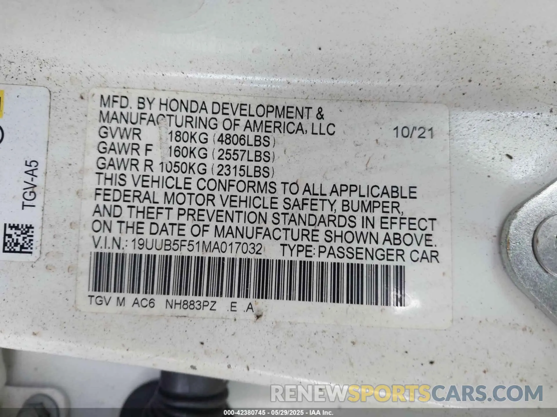 9 fotografías del automóvil dañado 19UUB5F51MA017032 ACURA TLX 2021