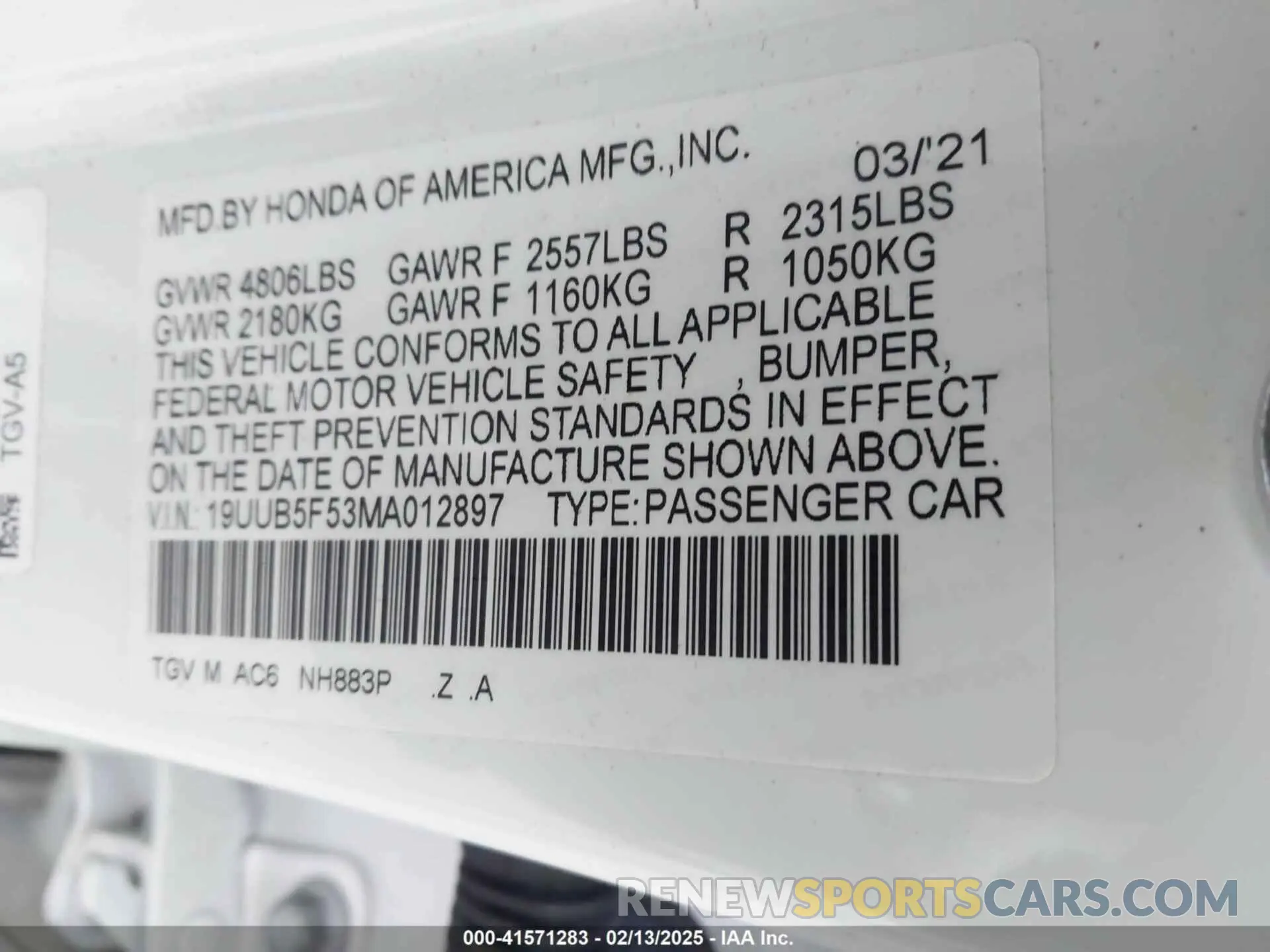 9 fotografías del automóvil dañado 19UUB5F53MA012897 ACURA TLX 2021