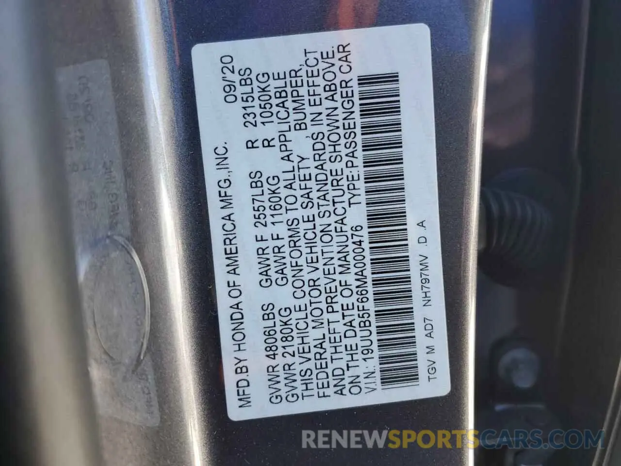 12 fotografías del automóvil dañado 19UUB5F66MA000476 ACURA TLX 2021