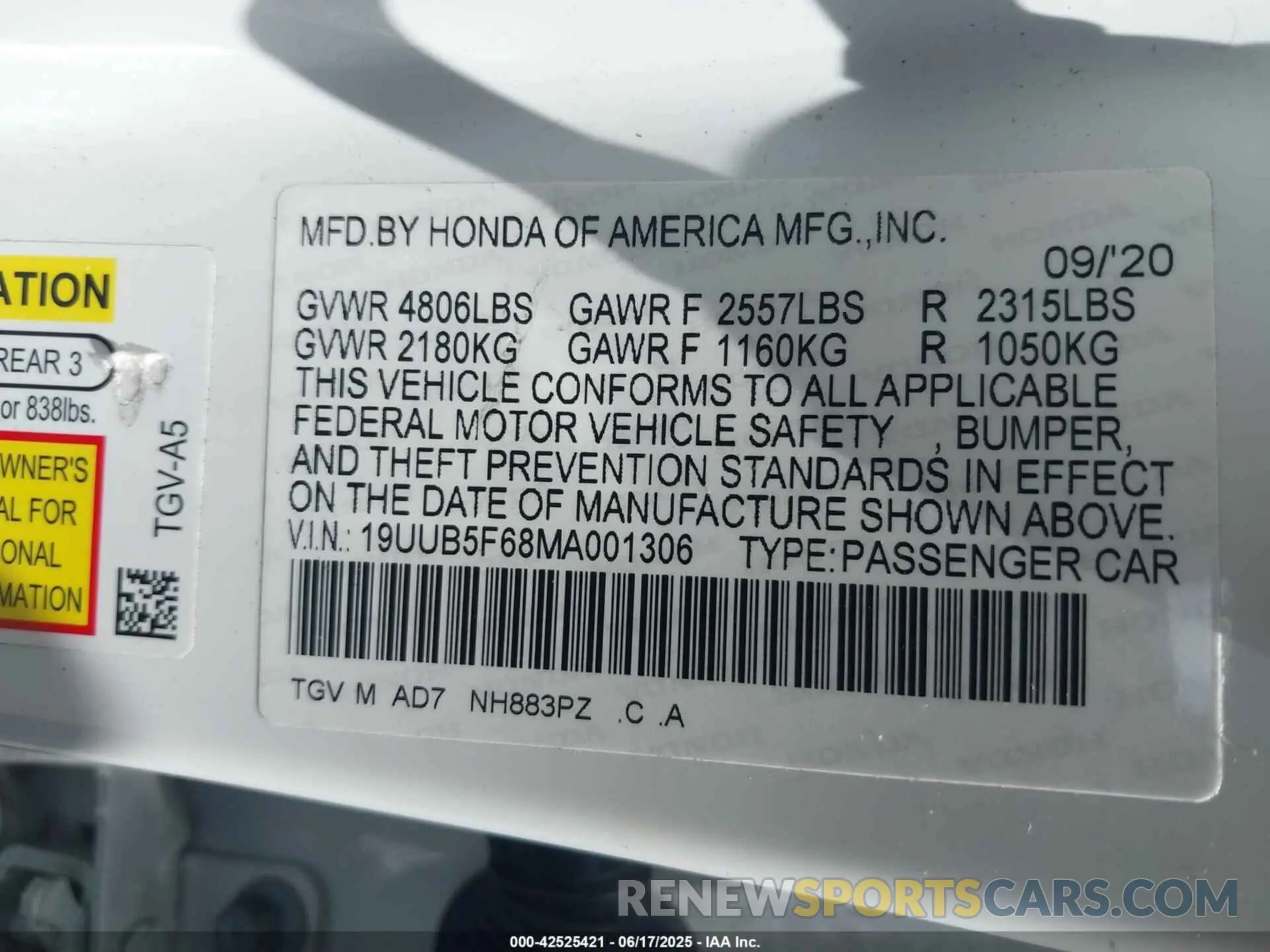 9 fotografías del automóvil dañado 19UUB5F68MA001306 ACURA TLX 2021