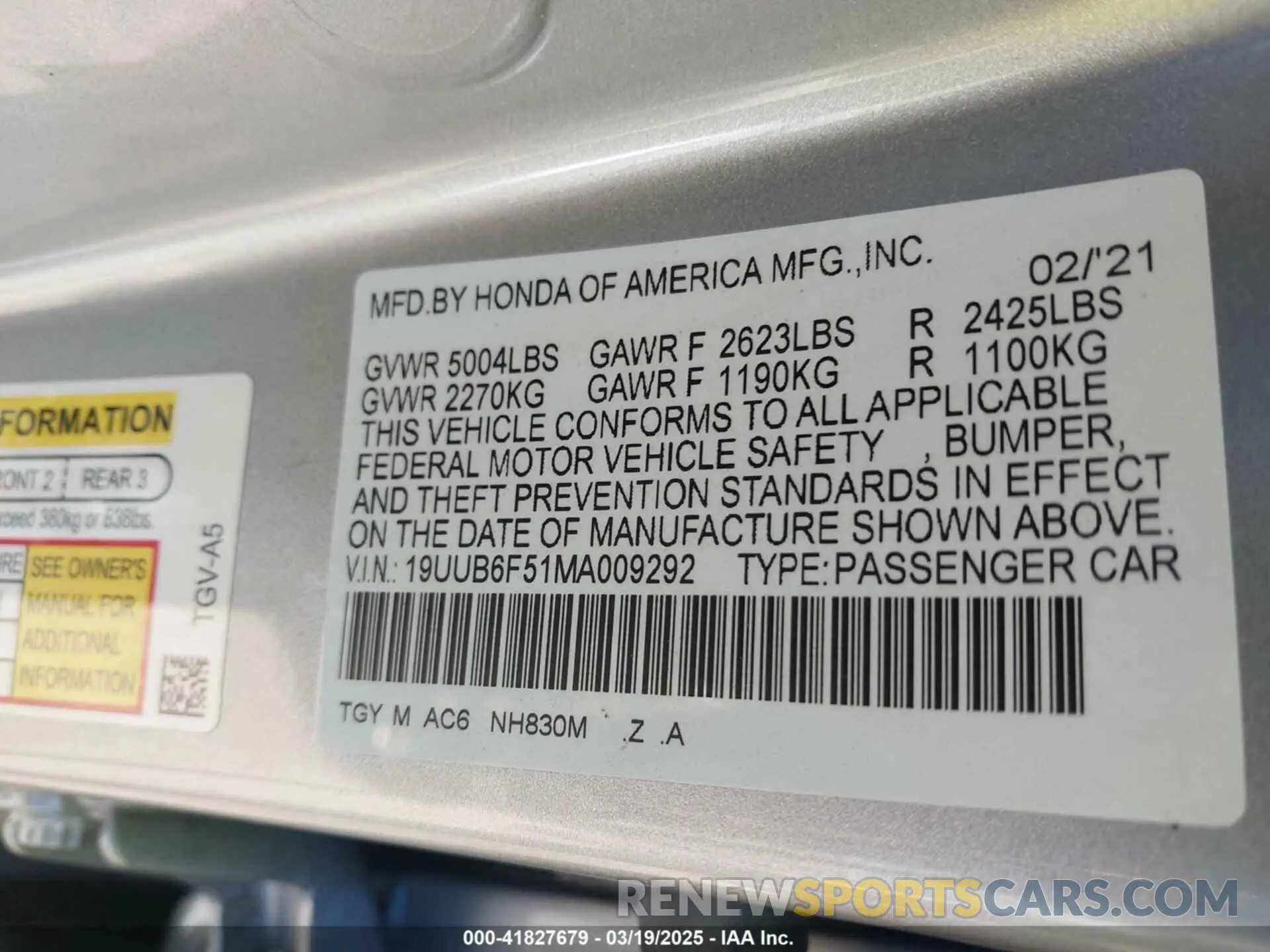 9 fotografías del automóvil dañado 19UUB6F51MA009292 ACURA TLX 2021