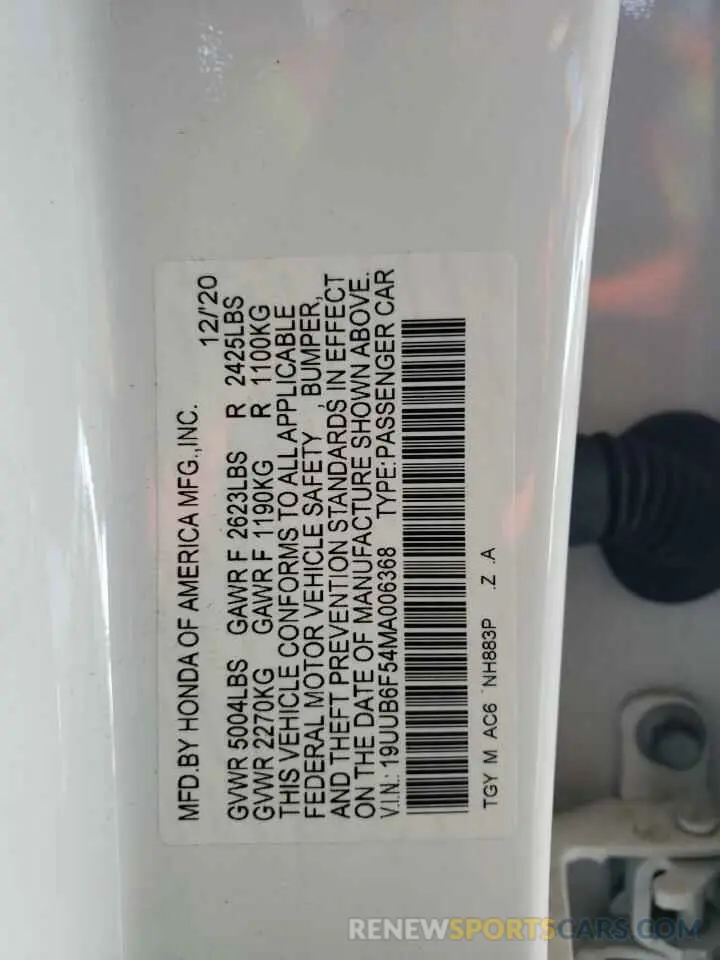 12 fotografías del automóvil dañado 19UUB6F54MA006368 ACURA TLX 2021