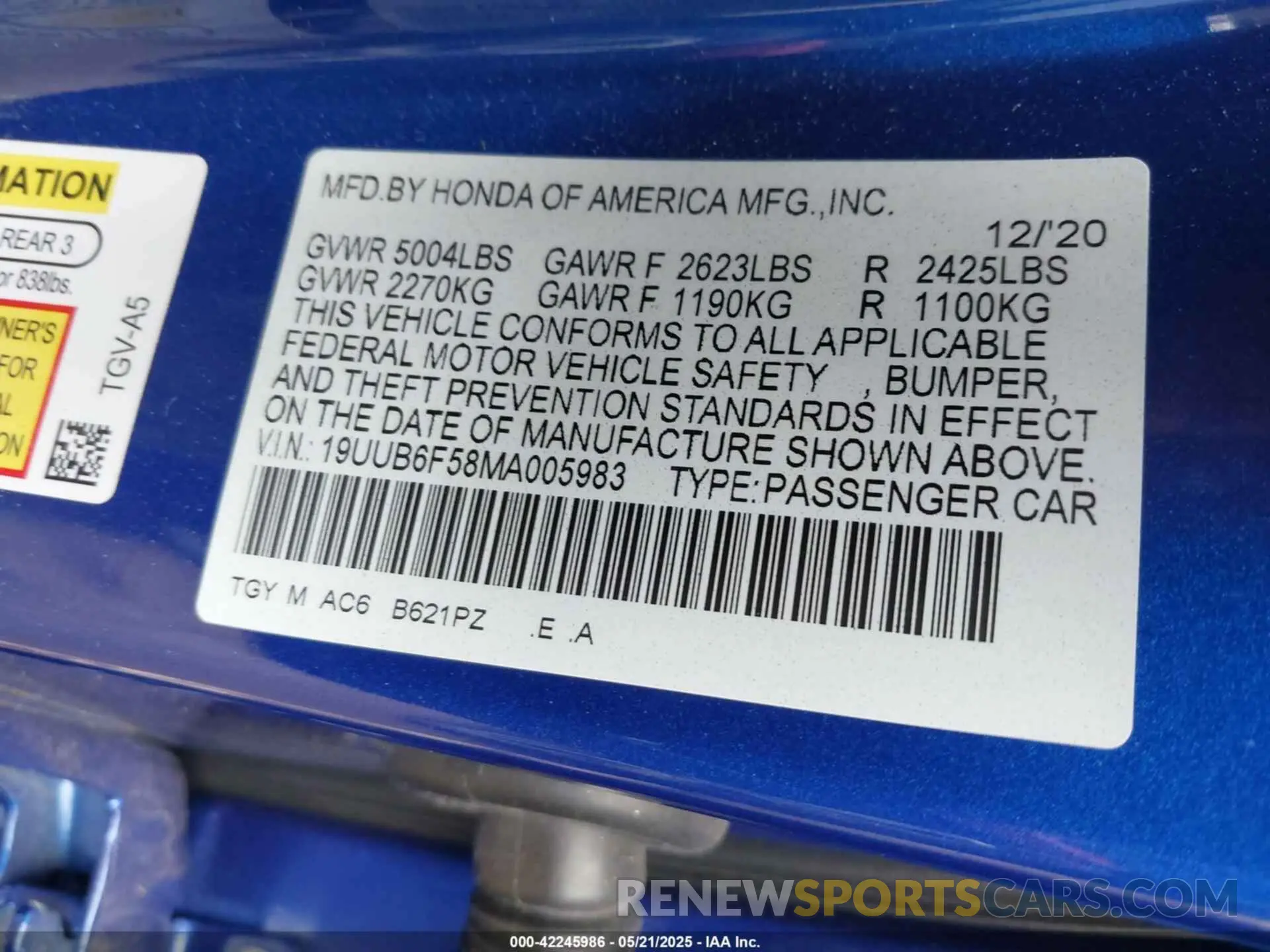 9 fotografías del automóvil dañado 19UUB6F58MA005983 ACURA TLX 2021
