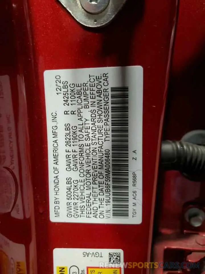 12 fotografías del automóvil dañado 19UUB6F59MA006480 ACURA TLX 2021