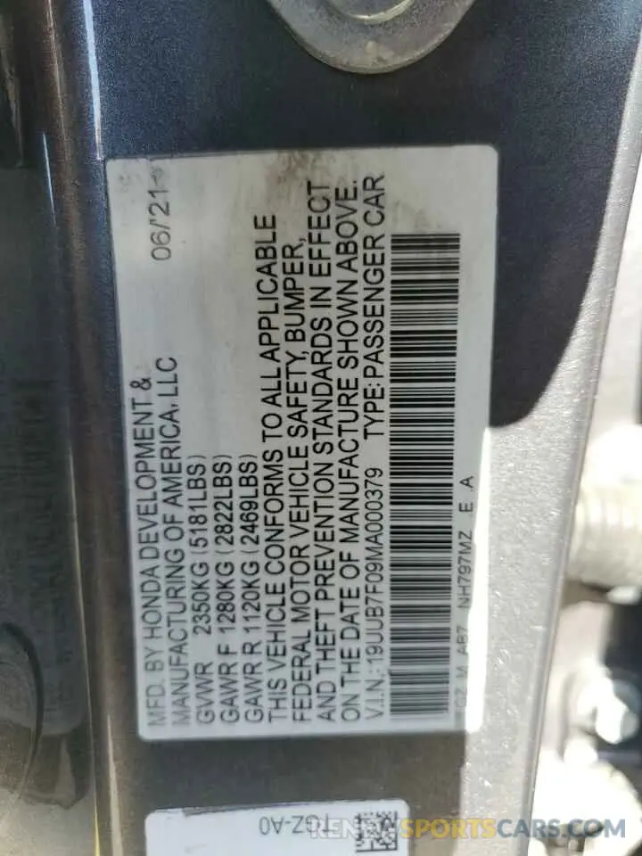 12 fotografías del automóvil dañado 19UUB7F09MA000379 ACURA TLX 2021