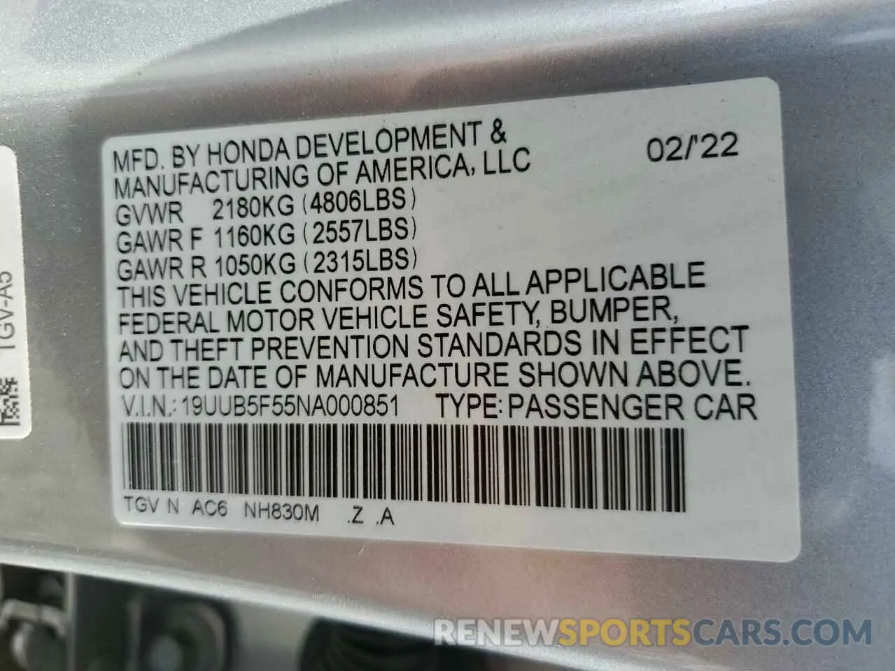12 fotografías del automóvil dañado 19UUB5F55NA000851 ACURA TLX 2022
