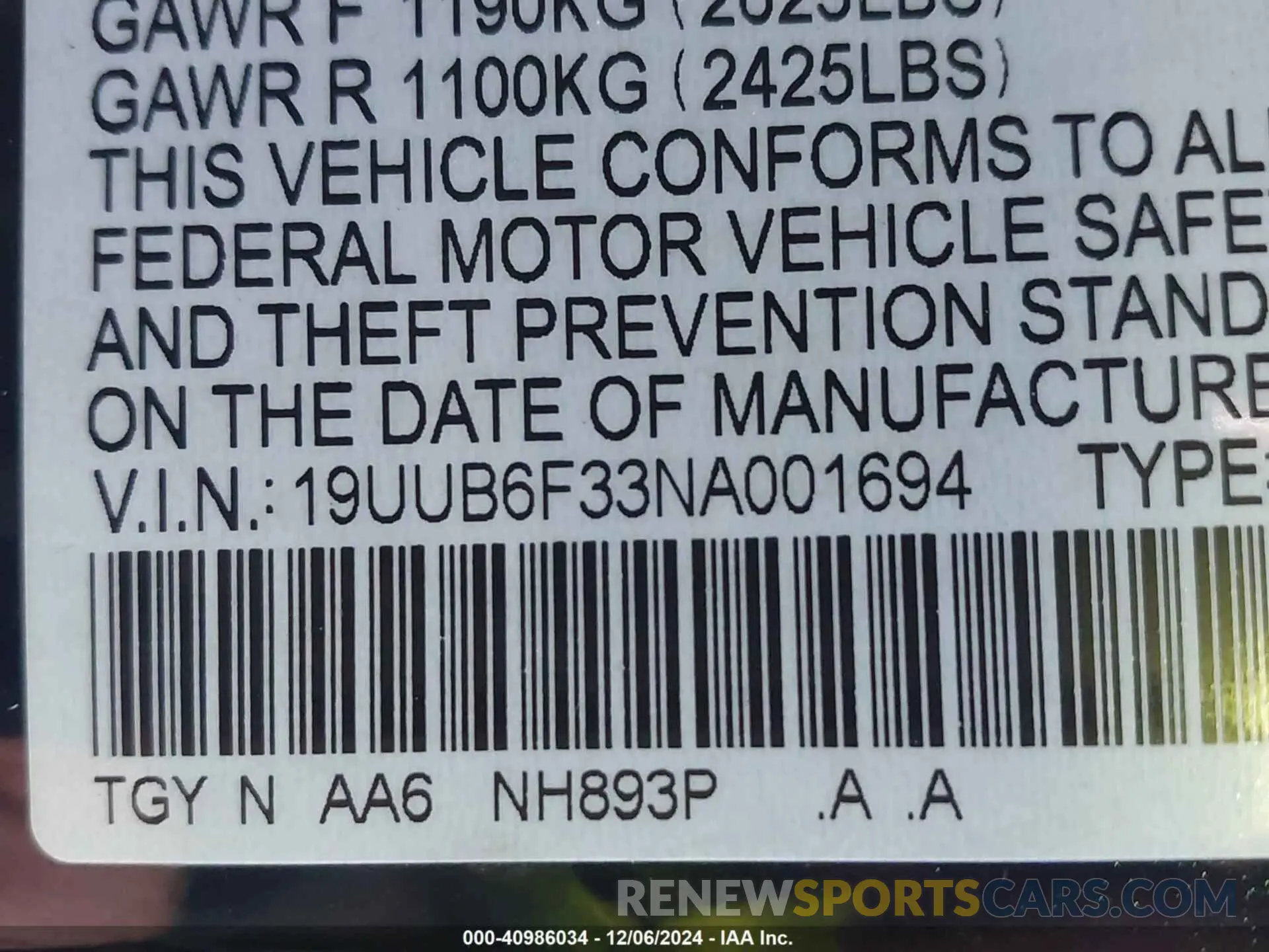 9 fotografías del automóvil dañado 19UUB6F33NA001694 ACURA TLX 2022