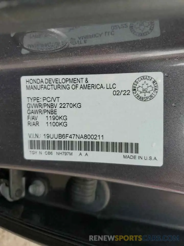 12 fotografías del automóvil dañado 19UUB6F47NA800211 ACURA TLX 2022