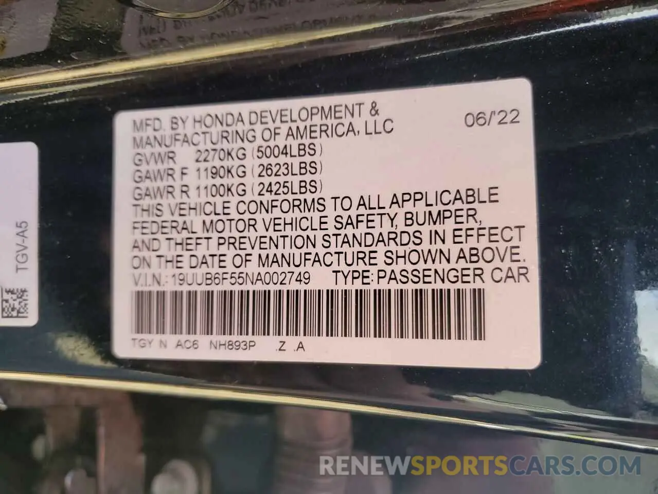14 fotografías del automóvil dañado 19UUB6F55NA002749 ACURA TLX 2022