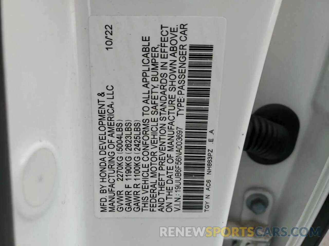 12 fotografías del automóvil dañado 19UUB6F56NA003697 ACURA TLX 2022