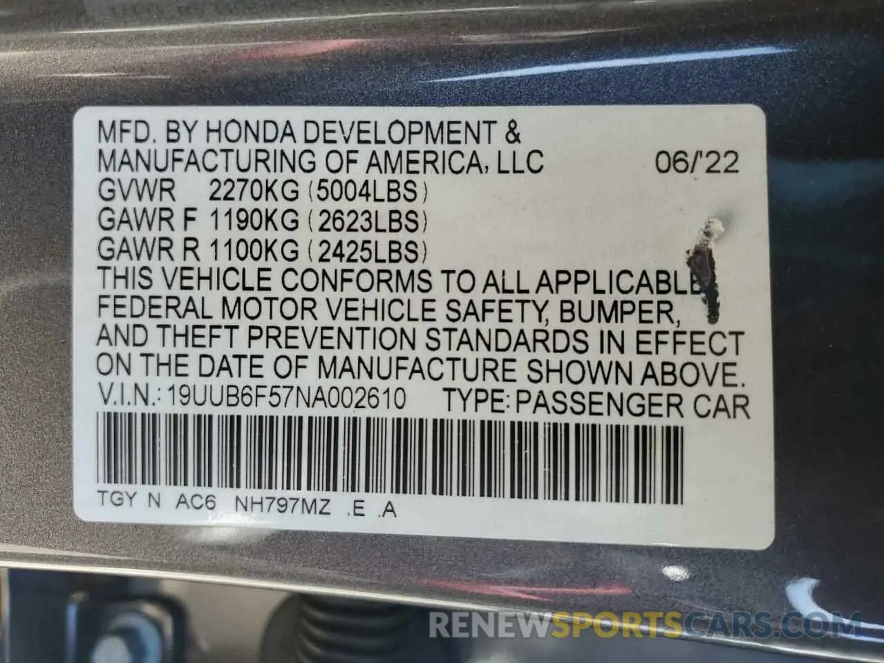 14 fotografías del automóvil dañado 19UUB6F57NA002610 ACURA TLX 2022