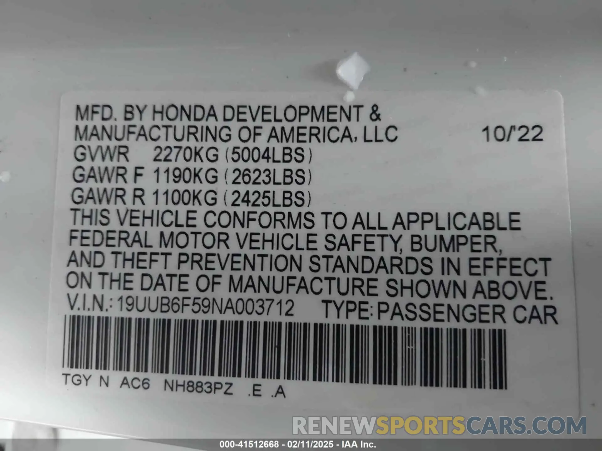 9 fotografías del automóvil dañado 19UUB6F59NA003712 ACURA TLX 2022