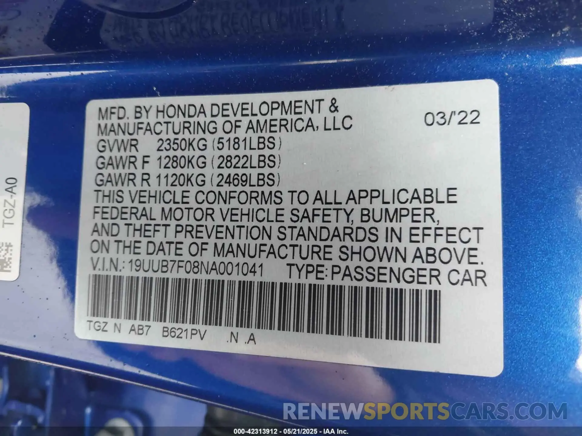 9 fotografías del automóvil dañado 19UUB7F08NA001041 ACURA TLX 2022