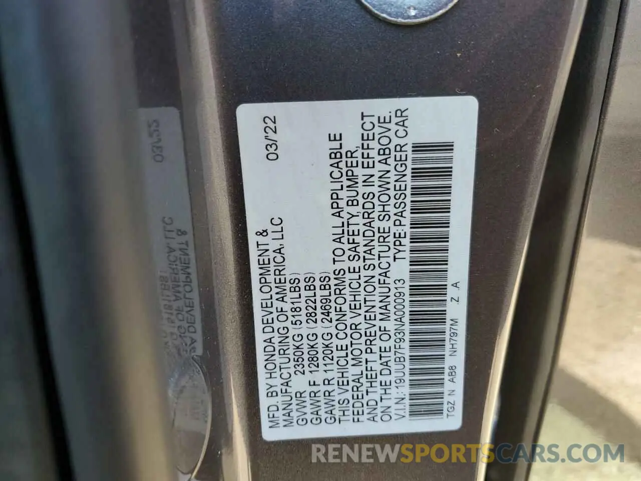 12 fotografías del automóvil dañado 19UUB7F93NA000913 ACURA TLX 2022