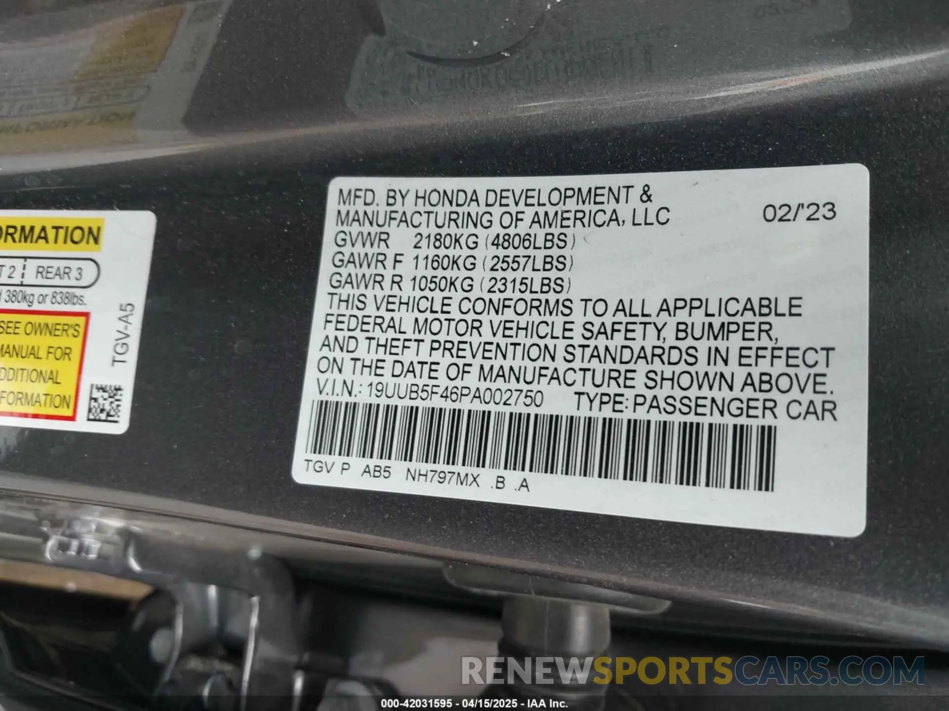 9 fotografías del automóvil dañado 19UUB5F46PA002750 ACURA TLX 2023