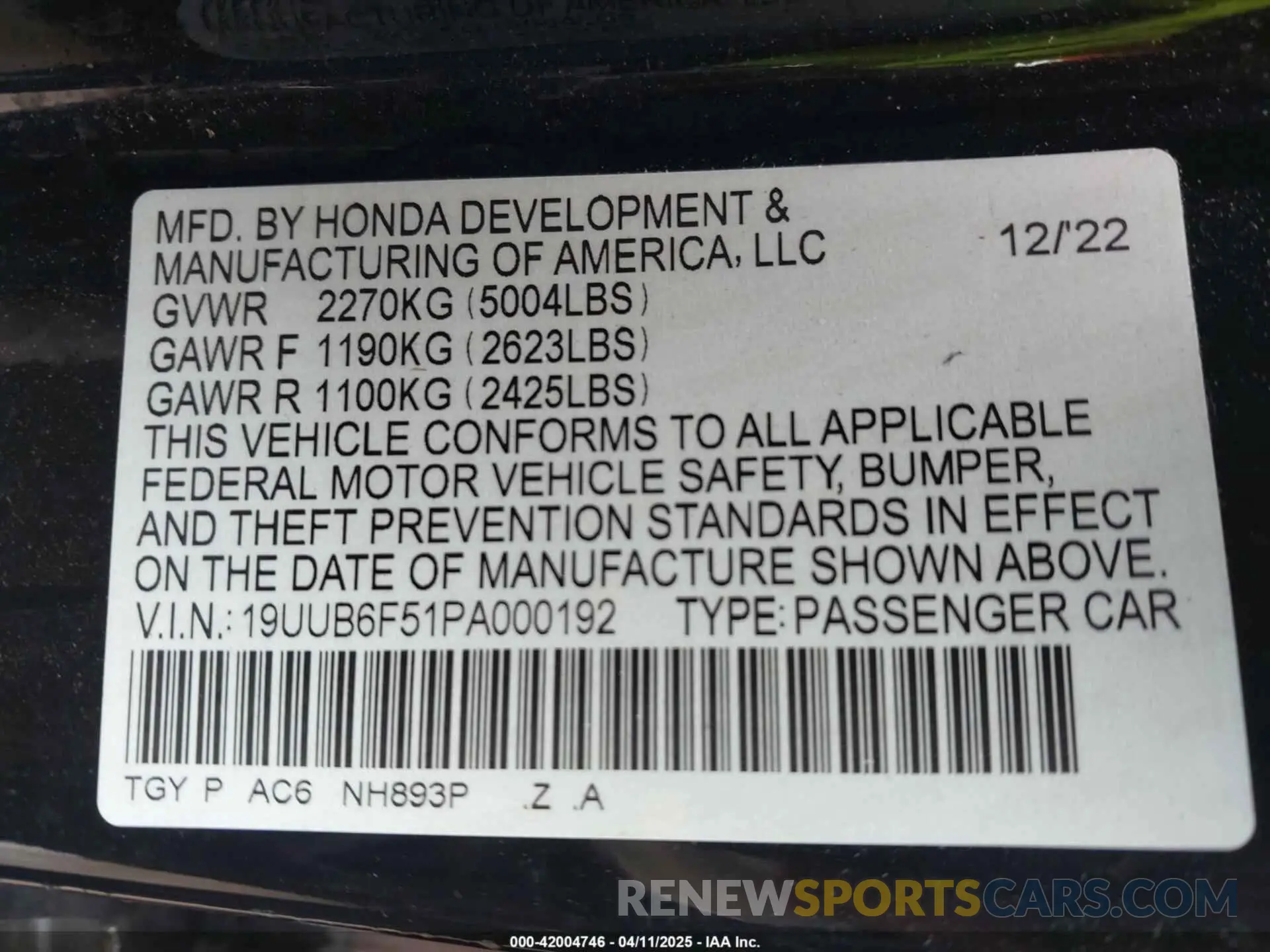 9 fotografías del automóvil dañado 19UUB6F51PA000192 ACURA TLX 2023