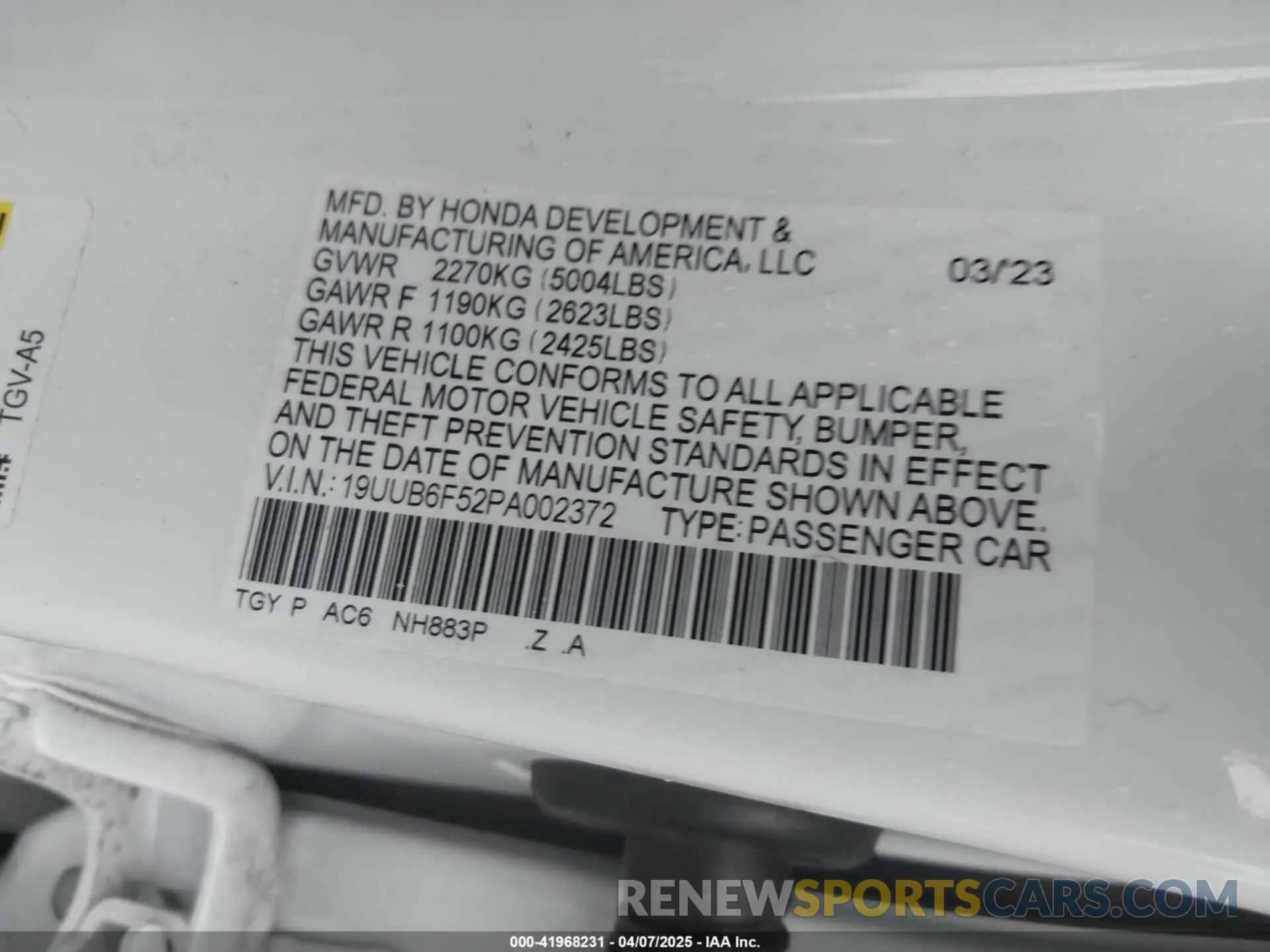 9 fotografías del automóvil dañado 19UUB6F52PA002372 ACURA TLX 2023