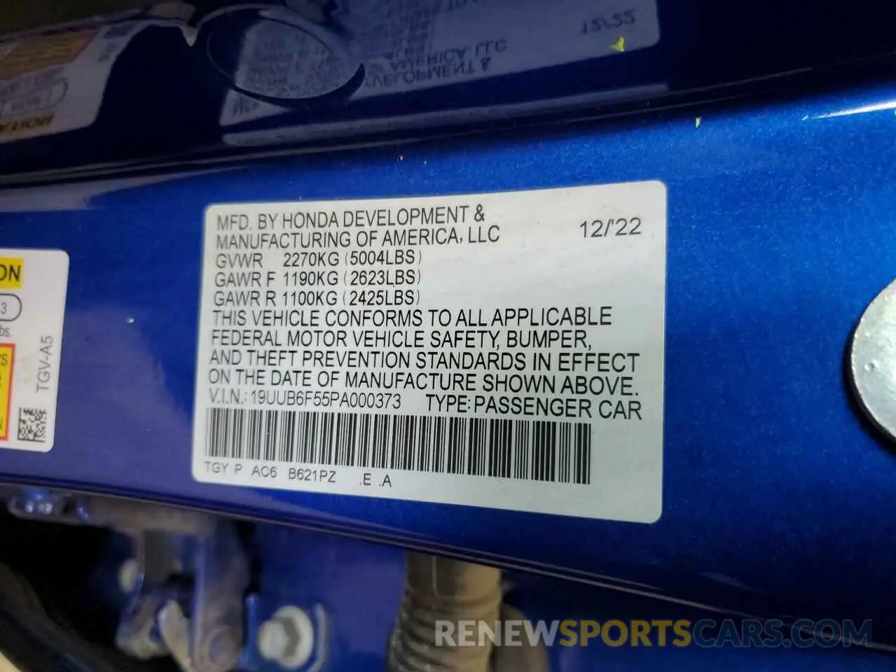 13 fotografías del automóvil dañado 19UUB6F55PA000373 ACURA TLX 2023
