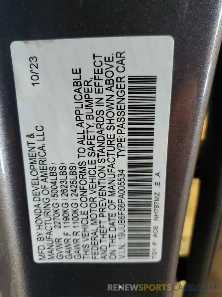 13 fotografías del automóvil dañado 19UUB6F56PA005534 ACURA TLX 2023