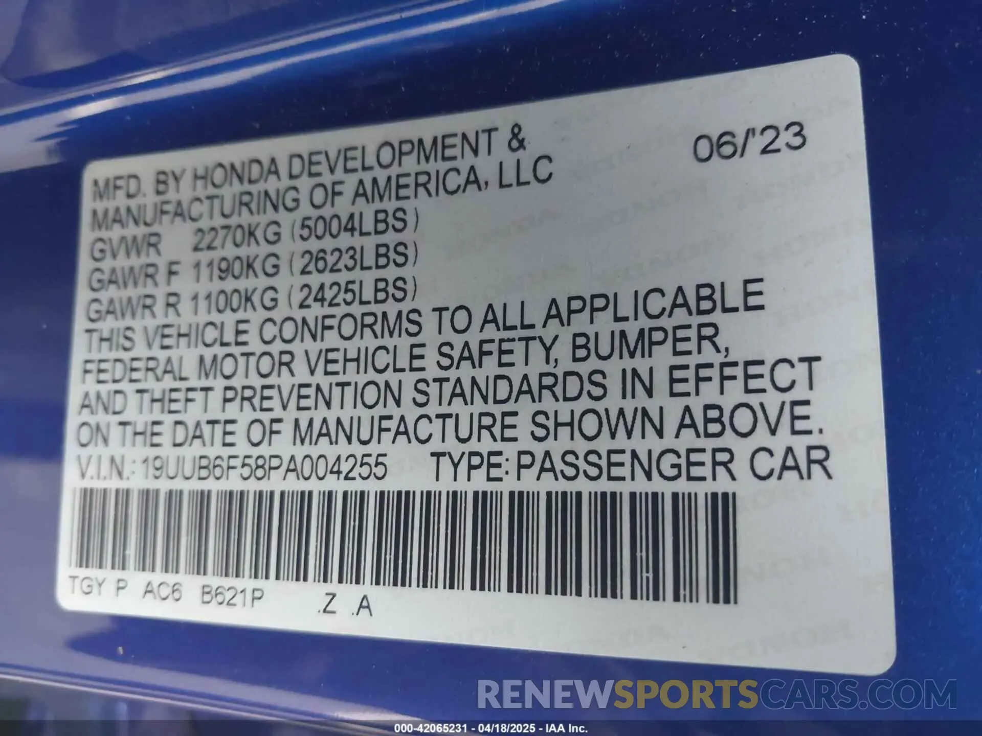 9 fotografías del automóvil dañado 19UUB6F58PA004255 ACURA TLX 2023