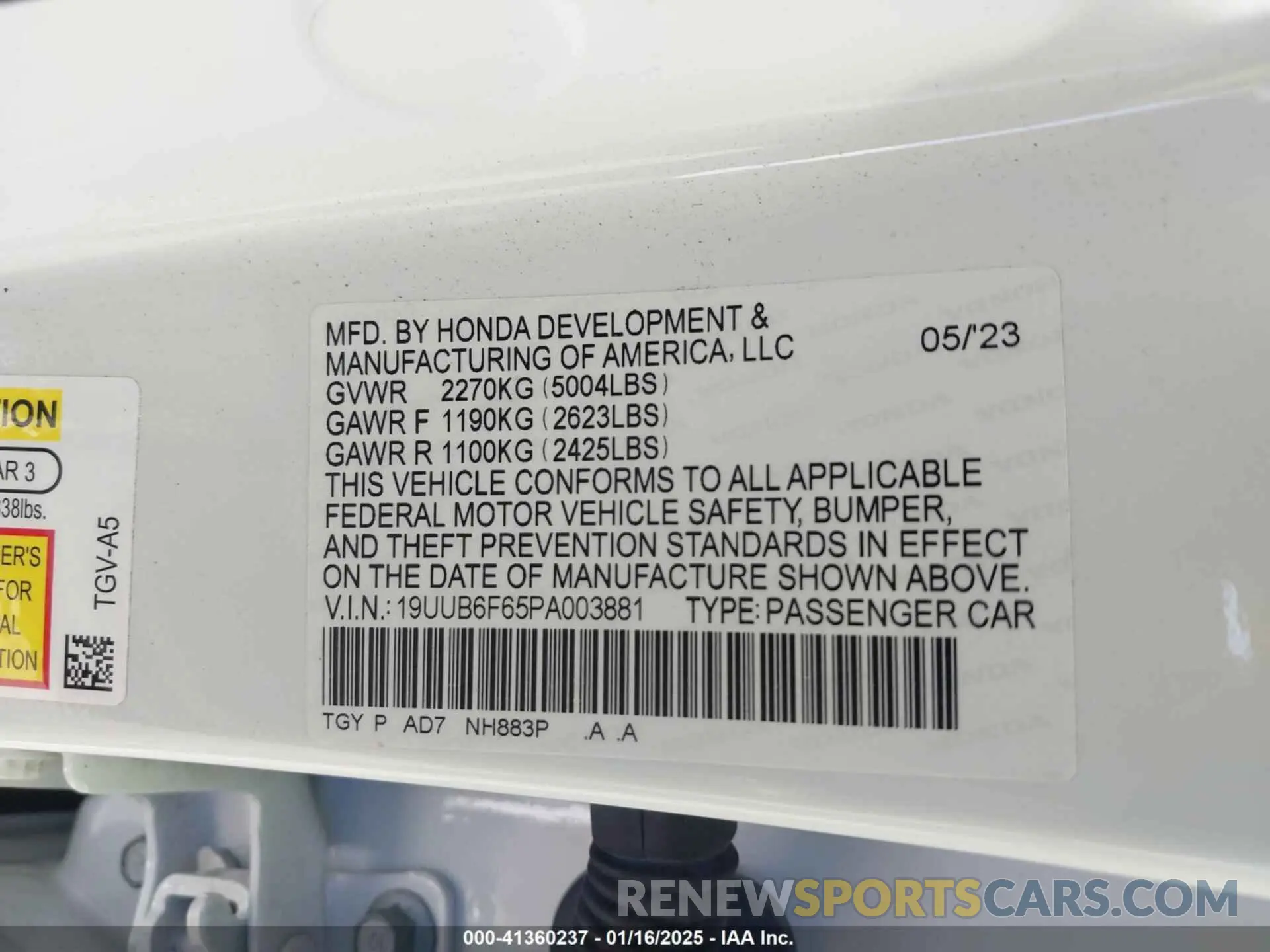 9 fotografías del automóvil dañado 19UUB6F65PA003881 ACURA TLX 2023