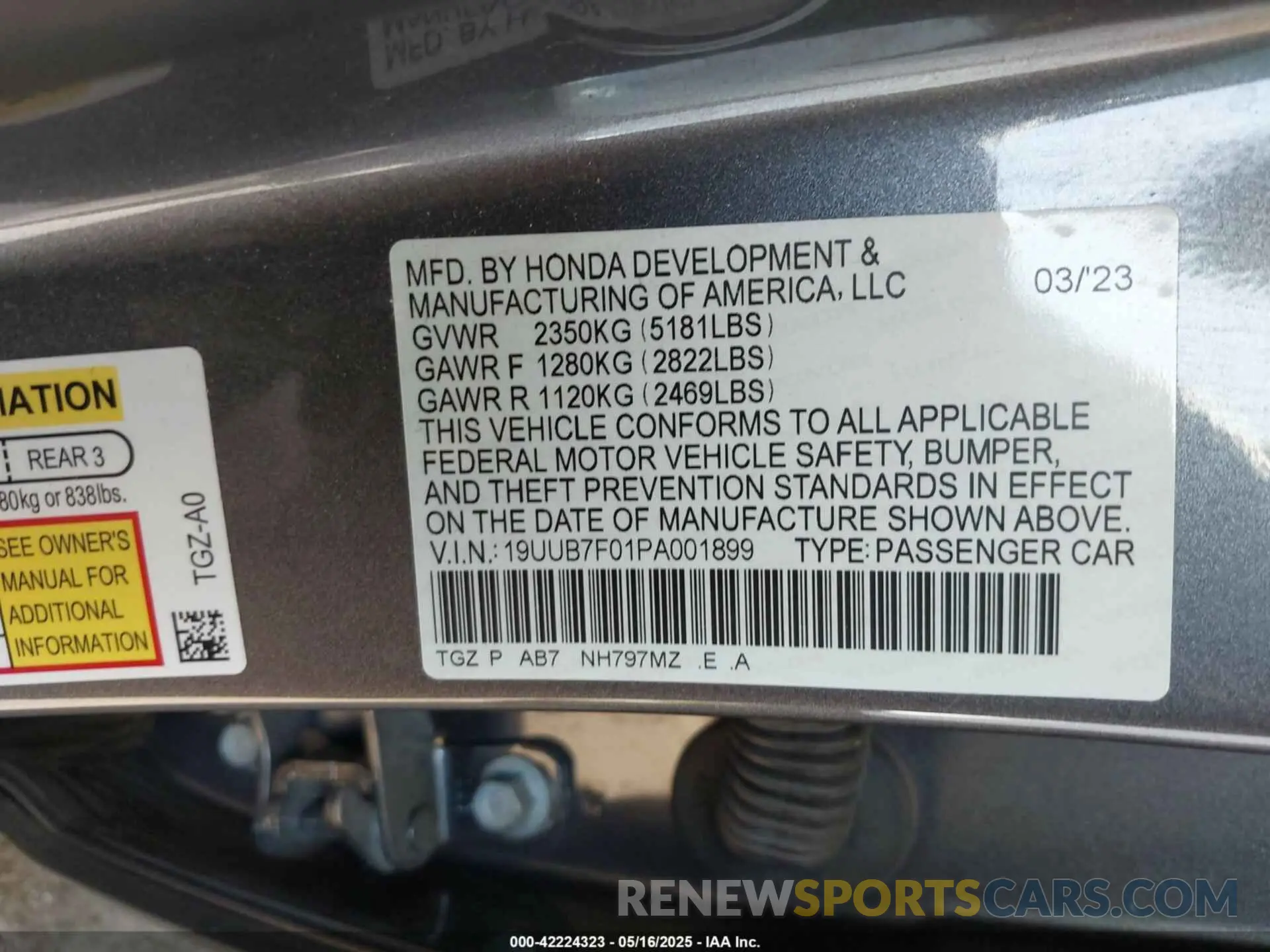 9 fotografías del automóvil dañado 19UUB7F01PA001899 ACURA TLX 2023