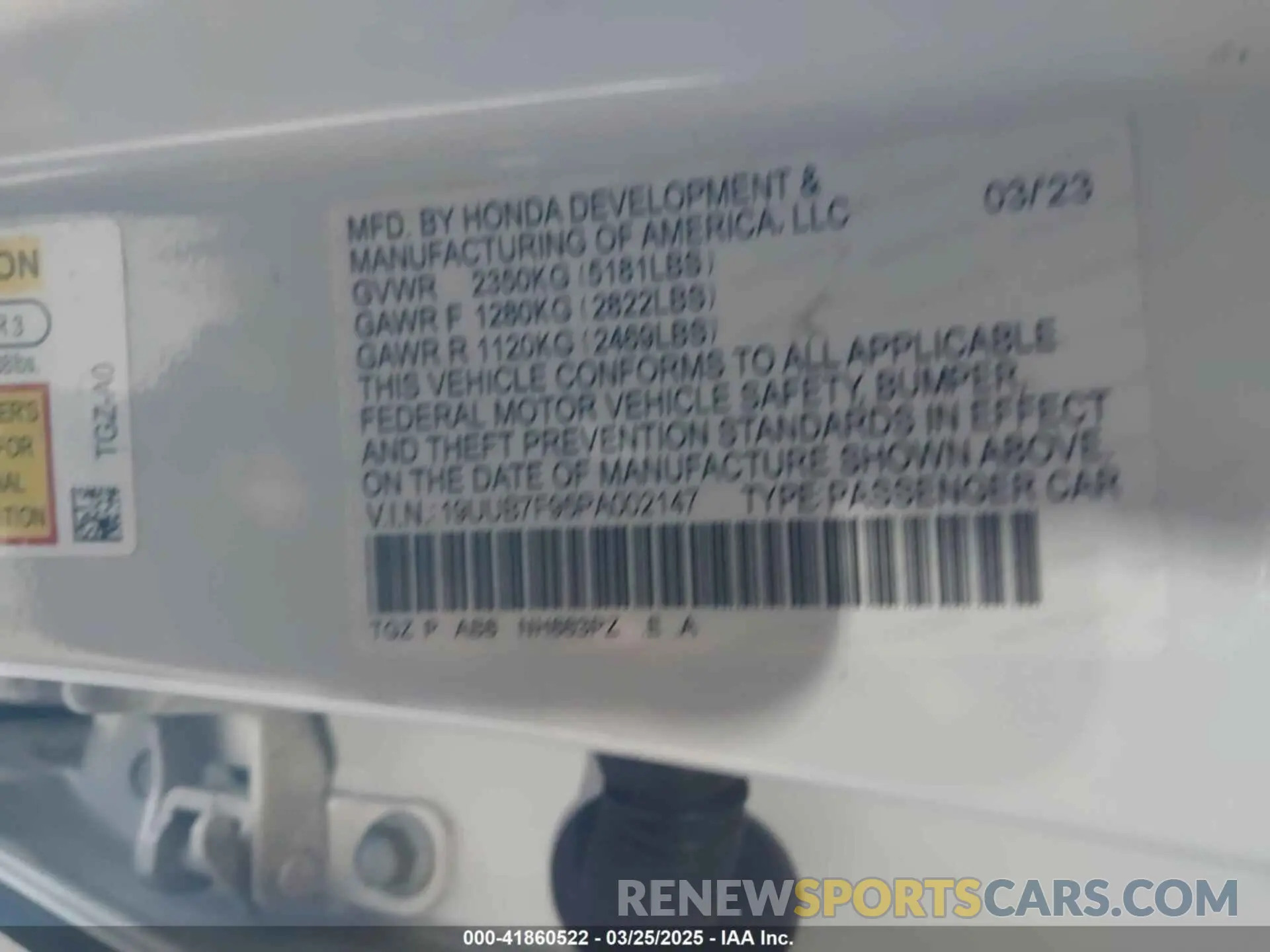9 fotografías del automóvil dañado 19UUB7F95PA002147 ACURA TLX 2023